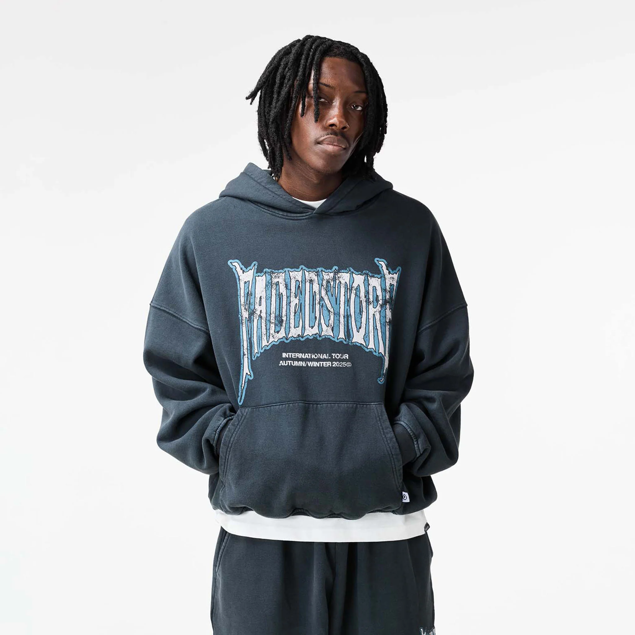 Blackletter Open Hem Tracksuit | Washed Black - Image 2