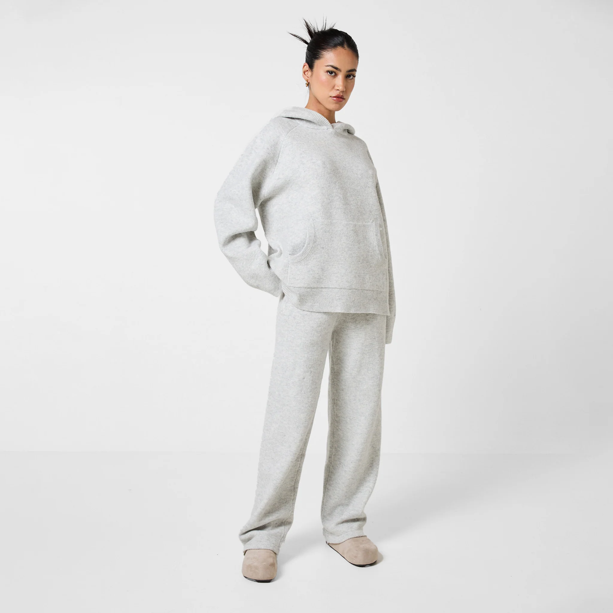 Knitted Hoodie | Light Grey Marl - Image 4
