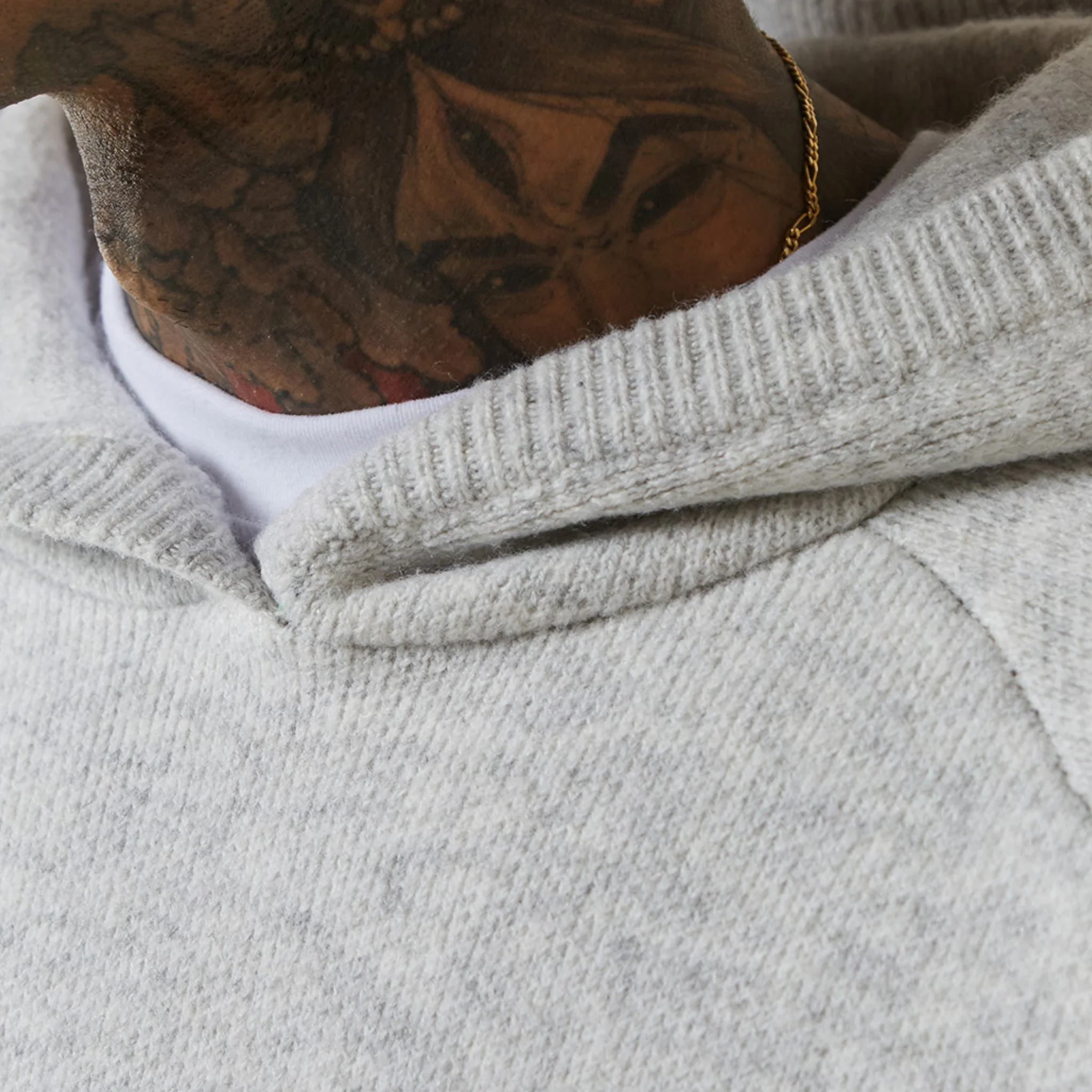 Knitted Hoodie | Light Grey Marl - Image 8