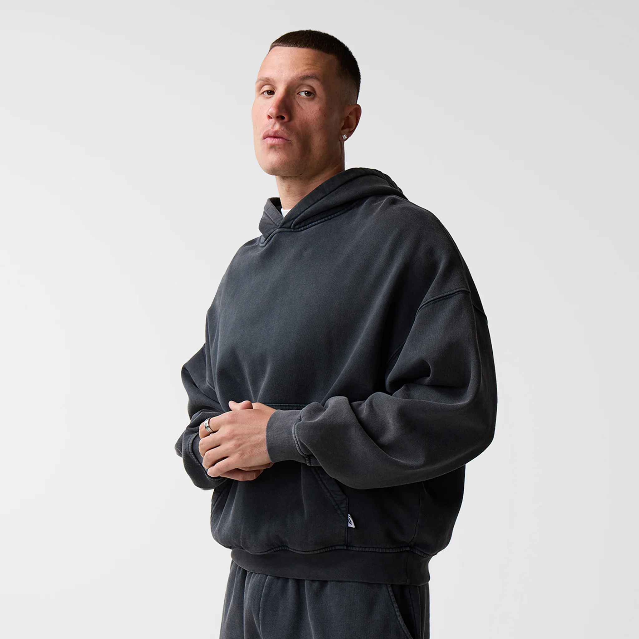 Loose Fit Cropped Hoodie | Black Wash - Image 3