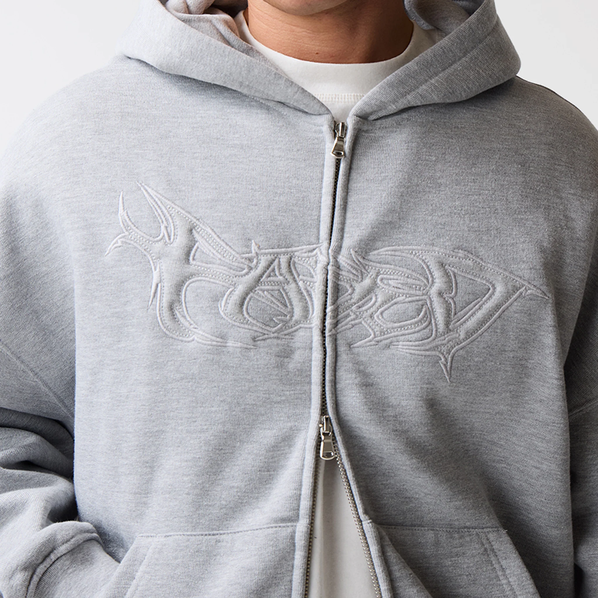 Shadow Full Zip Open Hem Tracksuit | Grey Marl - Image 3