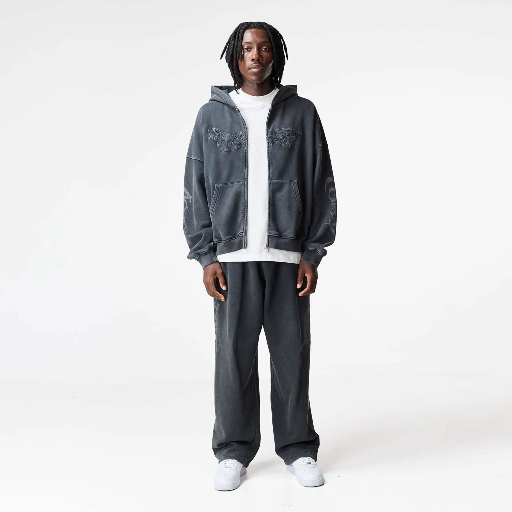 Shadow Full Zip Open Hem Tracksuit | Washed Black - Image 2
